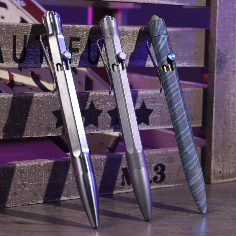 Three TiBolt titanium bolt-action pen finishes